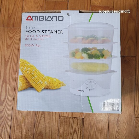 Ambiano Food Steamer 3 Tier 800 Watt 9 Qt BPA Free Healthy Eating NIB - Picture 1 of 7